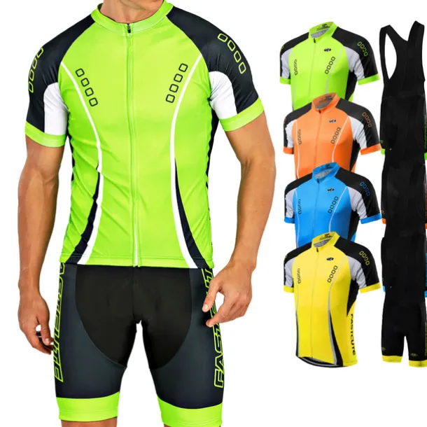 Men's Cycling Jersey with Bib Shorts Short Sleeve Mountain Bike MTB Road Bike Cycling Fall Yellow Light Green Red Bike Clothing Suit Breathable Quick Dry Back Pocket Lycra Sports Patterned Clothing