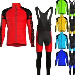 Men's Cycling Jersey with Bib Tights Long Sleeve Mountain Bike MTB Road Bike Cycling Yellow Red Blue Graphic Bike Clothing Suit 3D Pad Warm Back Pocket Polyester Spandex Sports Graphic Clothing