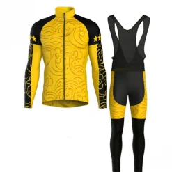 Men's Cycling Jersey with Bib Tights Long Sleeve Mountain Bike MTB Road Bike Cycling Yellow Red Blue Graphic Bike Clothing Suit 3D Pad Warm Back Pocket Polyester Spandex Sports Graphic Clothing