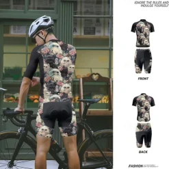 Men's Cycling Jersey with Shorts Cat Floral Botanical Short Sleeve Bike Clothing Suit with 3 Rear Pockets Mountain Bike MTB Road Bike Cycling Front Zipper Sweat wicking Comfortable Breathable Sports