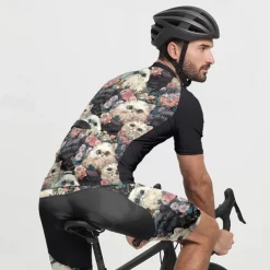 Men's Cycling Jersey with Shorts Cat Floral Botanical Short Sleeve Bike Clothing Suit with 3 Rear Pockets Mountain Bike MTB Road Bike Cycling Front Zipper Sweat wicking Comfortable Breathable Sports