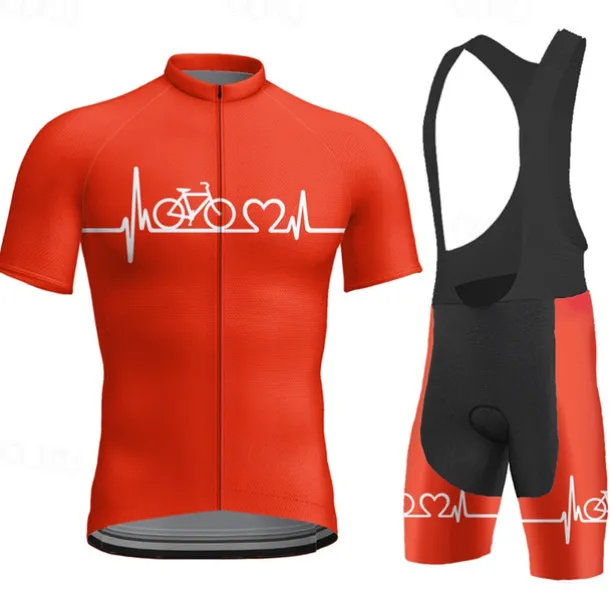 Men's Cycling Jersey with Bib Shorts Short Sleeve Mountain Bike MTB Road Bike Cycling Red Blue Orange Bike Clothing Suit 3D Pad Breathable Quick Dry Back Pocket Polyester Spandex Sports Letter