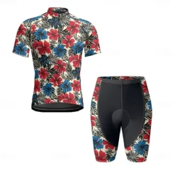 Men's Cycling Jersey with Shorts Floral Botanical Short Sleeve Bike Clothing Suit with 3 Rear Pockets Mountain Bike MTB Road Bike Cycling Front Zipper Sweat wicking Comfortable Breathable Sports