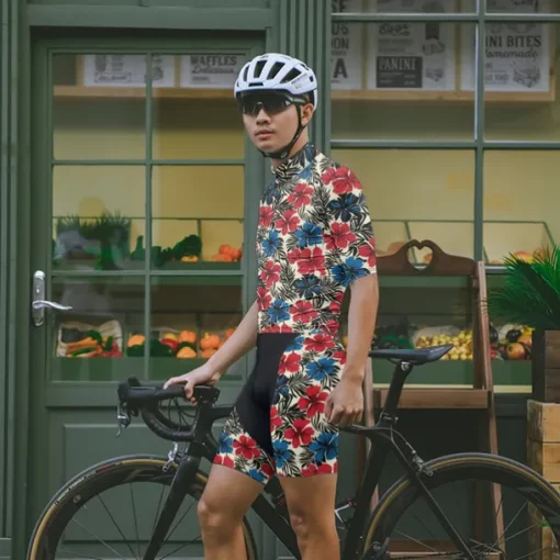 Men's Cycling Jersey with Shorts Floral Botanical Short Sleeve Bike Clothing Suit with 3 Rear Pockets Mountain Bike MTB Road Bike Cycling Front Zipper Sweat wicking Comfortable Breathable Sports