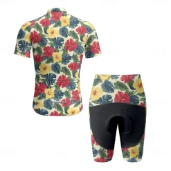 Men's Cycling Jersey with Shorts Floral Botanical Short Sleeve Bike Clothing Suit with 3 Rear Pockets Mountain Bike MTB Road Bike Cycling Front Zipper Sweat wicking Comfortable Breathable Sports