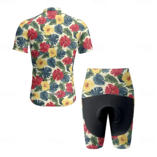 Men's Cycling Jersey with Shorts Floral Botanical Short Sleeve Bike Clothing Suit with 3 Rear Pockets Mountain Bike MTB Road Bike Cycling Front Zipper Sweat wicking Comfortable Breathable Sports