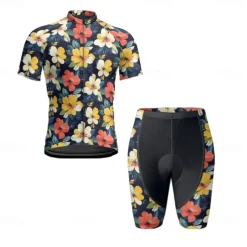 Men's Cycling Jersey with Shorts Floral Botanical Short Sleeve Bike Clothing Suit with 3 Rear Pockets Mountain Bike MTB Road Bike Cycling Front Zipper Sweat wicking Comfortable Breathable Sports