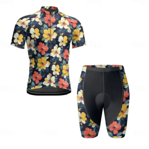 Men's Cycling Jersey with Shorts Floral Botanical Short Sleeve Bike Clothing Suit with 3 Rear Pockets Mountain Bike MTB Road Bike Cycling Front Zipper Sweat wicking Comfortable Breathable Sports