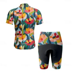 Men's Cycling Jersey with Shorts Floral Botanical Short Sleeve Bike Clothing Suit with 3 Rear Pockets Mountain Bike MTB Road Bike Cycling Front Zipper Sweat wicking Comfortable Breathable Sports