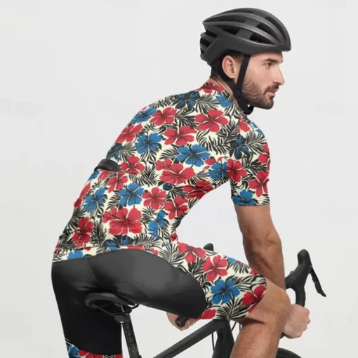 Men's Cycling Jersey with Shorts Floral Botanical Short Sleeve Bike Clothing Suit with 3 Rear Pockets Mountain Bike MTB Road Bike Cycling Front Zipper Sweat wicking Comfortable Breathable Sports