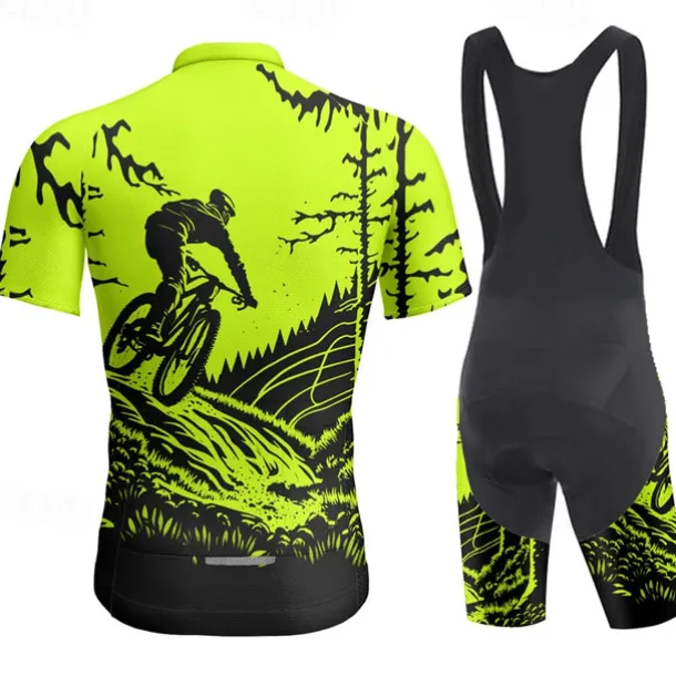 Men's Cycling Jersey with Bib Shorts Short Sleeve Mountain Bike MTB Road Bike Cycling Yellow Red Blue Graphic Bike Clothing Suit 3D Pad Breathable Quick Dry Back Pocket Polyester Spandex Sports
