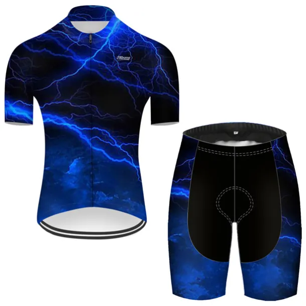 Men's Cycling Jersey with Shorts Short Sleeve Mountain Bike MTB Road Bike Cycling Red Green Black Blue Gradient Lightning 3D Bike Clothing Suit 3D Pad Breathable Quick Dry Ultraviolet Resistant