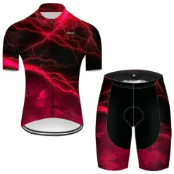 Men's Cycling Jersey with Shorts Short Sleeve Mountain Bike MTB Road Bike Cycling Red Green Black Blue Gradient Lightning 3D Bike Clothing Suit 3D Pad Breathable Quick Dry Ultraviolet Resistant