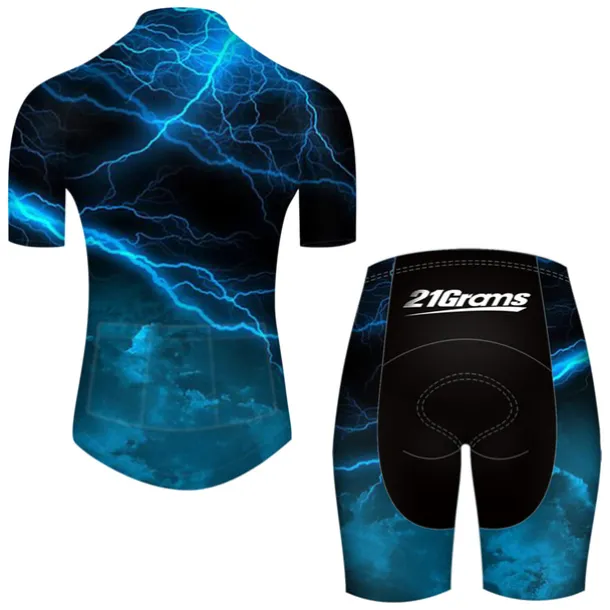 Men's Cycling Jersey with Shorts Short Sleeve Mountain Bike MTB Road Bike Cycling Red Green Black Blue Gradient Lightning 3D Bike Clothing Suit 3D Pad Breathable Quick Dry Ultraviolet Resistant