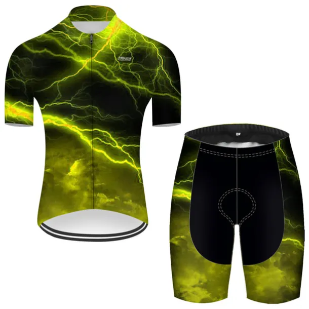 Men's Cycling Jersey with Shorts Short Sleeve Mountain Bike MTB Road Bike Cycling Red Green Black Blue Gradient Lightning 3D Bike Clothing Suit 3D Pad Breathable Quick Dry Ultraviolet Resistant
