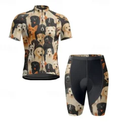 Men's Cycling Jersey with Shorts Dog Short Sleeve Bike Clothing Suit with 3 Rear Pockets Mountain Bike MTB Road Bike Cycling Front Zipper Sweat wicking Comfortable Breathable Sports Black Yellow Dark