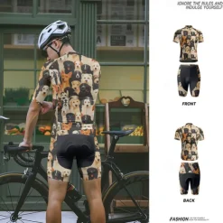 Men's Cycling Jersey with Shorts Dog Short Sleeve Bike Clothing Suit with 3 Rear Pockets Mountain Bike MTB Road Bike Cycling Front Zipper Sweat wicking Comfortable Breathable Sports Black Yellow Dark