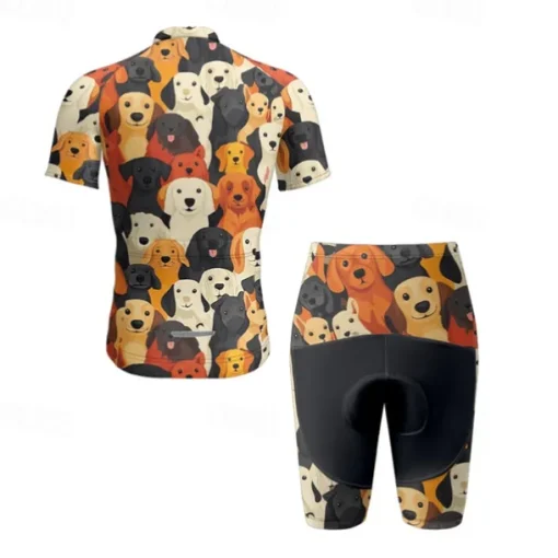 Men's Cycling Jersey with Shorts Dog Short Sleeve Bike Clothing Suit with 3 Rear Pockets Mountain Bike MTB Road Bike Cycling Front Zipper Sweat wicking Comfortable Breathable Sports Black Yellow Dark