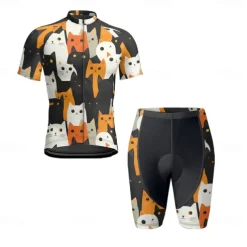 Men's Cycling Jersey with Shorts Cat Short Sleeve Bike Clothing Suit with 3 Rear Pockets Mountain Bike MTB Road Bike Cycling Front Zipper Sweat wicking Comfortable Breathable Sports Black Yellow Dark