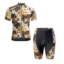 Men's Cycling Jersey with Shorts Cat Short Sleeve Bike Clothing Suit with 3 Rear Pockets Mountain Bike MTB Road Bike Cycling Front Zipper Sweat wicking Comfortable Breathable Sports Black Yellow Dark