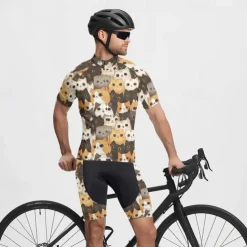 Men's Cycling Jersey with Shorts Cat Short Sleeve Bike Clothing Suit with 3 Rear Pockets Mountain Bike MTB Road Bike Cycling Front Zipper Sweat wicking Comfortable Breathable Sports Black Yellow Dark