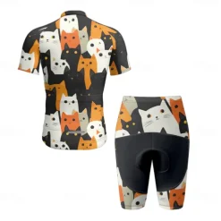 Men's Cycling Jersey with Shorts Cat Short Sleeve Bike Clothing Suit with 3 Rear Pockets Mountain Bike MTB Road Bike Cycling Front Zipper Sweat wicking Comfortable Breathable Sports Black Yellow Dark