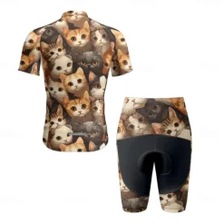 Men's Cycling Jersey with Shorts Cat Short Sleeve Bike Clothing Suit with 3 Rear Pockets Mountain Bike MTB Road Bike Cycling Front Zipper Sweat wicking Comfortable Breathable Sports Black Yellow Dark