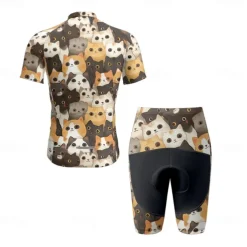 Men's Cycling Jersey with Shorts Cat Short Sleeve Bike Clothing Suit with 3 Rear Pockets Mountain Bike MTB Road Bike Cycling Front Zipper Sweat wicking Comfortable Breathable Sports Black Yellow Dark