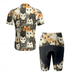 Men's Cycling Jersey with Shorts Cat Short Sleeve Bike Clothing Suit with 3 Rear Pockets Mountain Bike MTB Road Bike Cycling Front Zipper Sweat wicking Comfortable Breathable Sports Black Yellow Dark