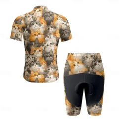 Men's Cycling Jersey with Shorts Cat Short Sleeve Bike Clothing Suit with 3 Rear Pockets Mountain Bike MTB Road Bike Cycling Front Zipper Sweat wicking Comfortable Breathable Sports Black Yellow Dark