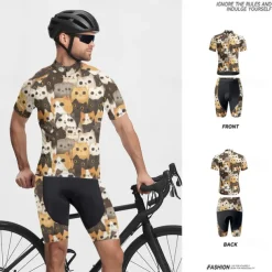 Men's Cycling Jersey with Shorts Cat Short Sleeve Bike Clothing Suit with 3 Rear Pockets Mountain Bike MTB Road Bike Cycling Front Zipper Sweat wicking Comfortable Breathable Sports Black Yellow Dark