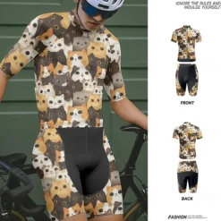 Men's Cycling Jersey with Shorts Cat Short Sleeve Bike Clothing Suit with 3 Rear Pockets Mountain Bike MTB Road Bike Cycling Front Zipper Sweat wicking Comfortable Breathable Sports Black Yellow Dark