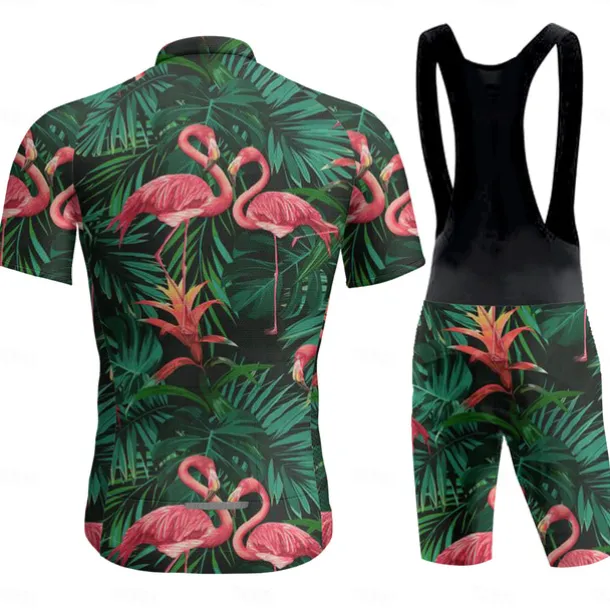 Men's Cycling Jersey with Bib Shorts Short Sleeve Mountain Bike MTB Road Bike Cycling Dark Grey Black White Graphic Flamingo Bike Clothing Suit 3D Pad Breathable Quick Dry Back Pocket Polyester