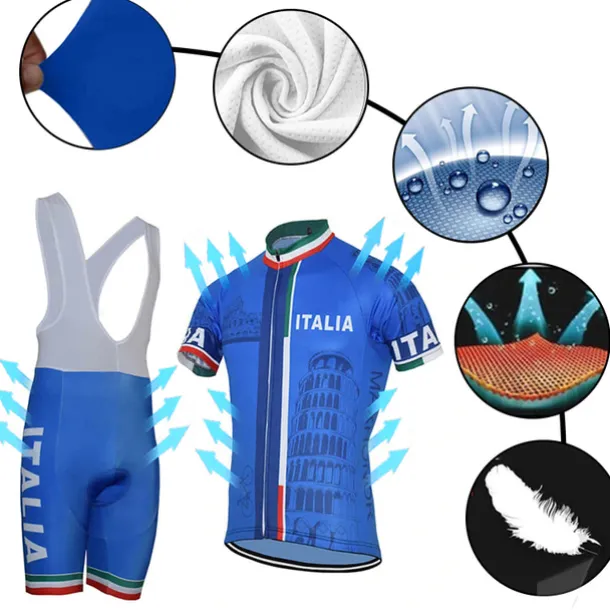 Men's Cycling Jersey with Bib Shorts Short Sleeve Mountain Bike MTB Road Bike Cycling Yellow Red Sky Blue Graphic Italy National Flag Bike Clothing Suit UV Resistant 3D Pad Breathable Quick Dry