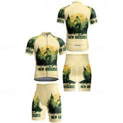 Men's Cycling Jersey with Shorts Graphic Short Sleeve Bike Clothing Suit with 3 Rear Pockets Mountain Bike MTB Road Bike Cycling Front Zipper Sweat wicking Comfortable Breathable Sports Green