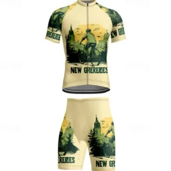Men's Cycling Jersey with Shorts Graphic Short Sleeve Bike Clothing Suit with 3 Rear Pockets Mountain Bike MTB Road Bike Cycling Front Zipper Sweat wicking Comfortable Breathable Sports Green