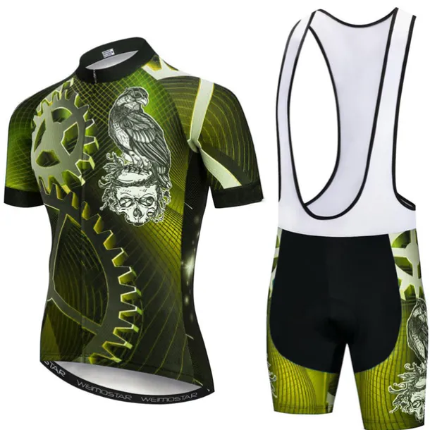 Men's Cycling Jersey with Bib Shorts Short Sleeve Mountain Bike MTB Road Bike Cycling Black Yellow Red Gear Bike Clothing Suit 3D Pad Breathable Quick Dry Reflective Strips Back Pocket Polyester