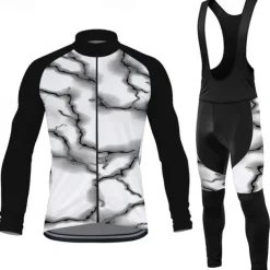 Men's Cycling Jersey with Bib Tights Lightning Long Sleeve Bike Bib Tights Top Clothing Suit with 3 Rear Pockets Mountain Bike MTB Road Bike Cycling Sweat wicking Comfortable Breathable Sports Red