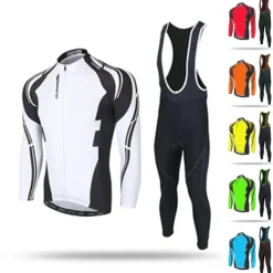 Men's Cycling Jersey with Bib Tights Long Sleeve Mountain Bike MTB Road Bike Cycling Winter Black Yellow Red Bike Pants / Trousers Jersey Bib Tights Thermal Warm Fleece Lining Windproof 3D Pad