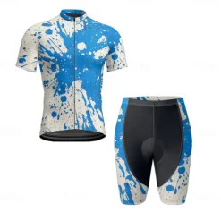 Men's Cycling Jersey with Shorts Graffiti Short Sleeve Bike Clothing Suit with 3 Rear Pockets Mountain Bike MTB Road Bike Cycling Front Zipper Sweat wicking Comfortable Breathable Sports Yellow Blue