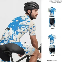 Men's Cycling Jersey with Shorts Graffiti Short Sleeve Bike Clothing Suit with 3 Rear Pockets Mountain Bike MTB Road Bike Cycling Front Zipper Sweat wicking Comfortable Breathable Sports Yellow Blue