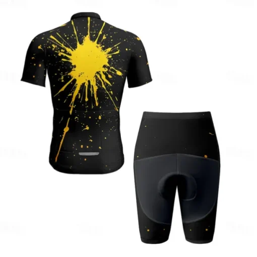 Men's Cycling Jersey with Shorts Graffiti Short Sleeve Bike Clothing Suit with 3 Rear Pockets Mountain Bike MTB Road Bike Cycling Front Zipper Sweat wicking Comfortable Breathable Sports Yellow Blue