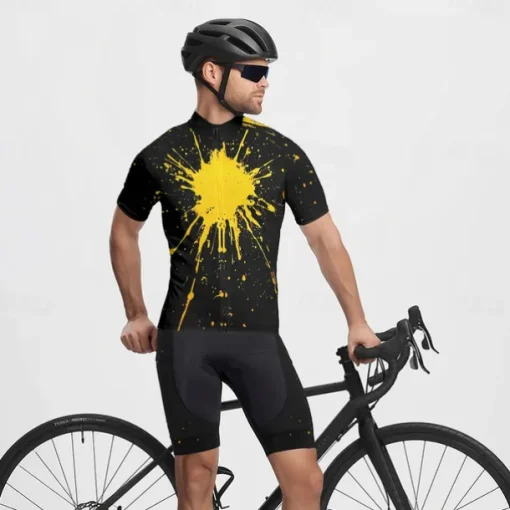 Men's Cycling Jersey with Shorts Graffiti Short Sleeve Bike Clothing Suit with 3 Rear Pockets Mountain Bike MTB Road Bike Cycling Front Zipper Sweat wicking Comfortable Breathable Sports Yellow Blue
