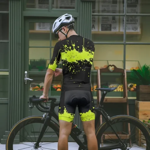 Men's Cycling Jersey with Shorts Graffiti Short Sleeve Bike Clothing Suit with 3 Rear Pockets Mountain Bike MTB Road Bike Cycling Front Zipper Sweat wicking Comfortable Breathable Sports Yellow Blue
