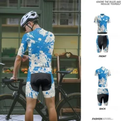 Men's Cycling Jersey with Shorts Graffiti Short Sleeve Bike Clothing Suit with 3 Rear Pockets Mountain Bike MTB Road Bike Cycling Front Zipper Sweat wicking Comfortable Breathable Sports Yellow Blue