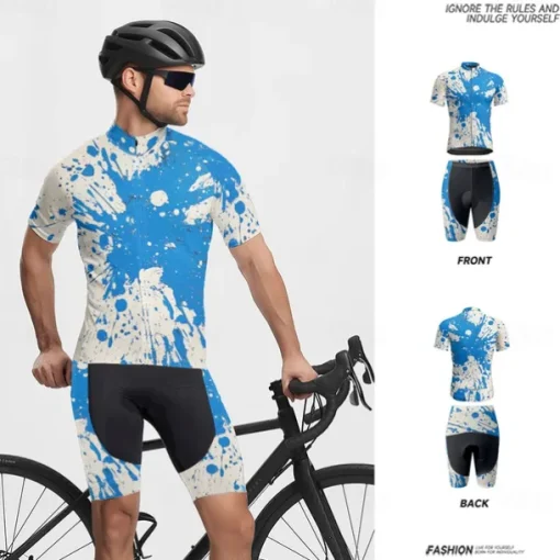 Men's Cycling Jersey with Shorts Graffiti Short Sleeve Bike Clothing Suit with 3 Rear Pockets Mountain Bike MTB Road Bike Cycling Front Zipper Sweat wicking Comfortable Breathable Sports Yellow Blue