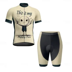 Men's Cycling Jersey with Shorts Graffiti Short Sleeve Bike Clothing Suit with 3 Rear Pockets Mountain Bike MTB Road Bike Cycling Front Zipper Sweat wicking Comfortable Breathable Sports Khaki