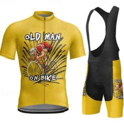 Men's Cycling Jersey with Bib Shorts Short Sleeve Mountain Bike MTB Road Bike Cycling Yellow Pink Red Graphic Bike Clothing Suit 3D Pad Breathable Quick Dry Back Pocket Polyester Spandex Sports