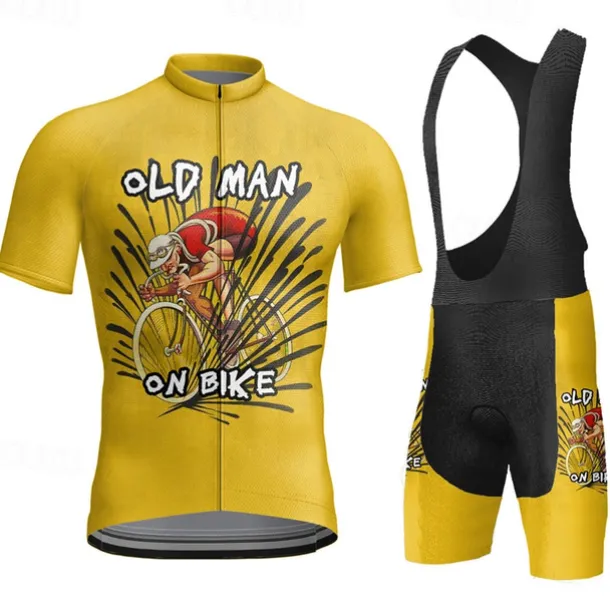 Men's Cycling Jersey with Bib Shorts Short Sleeve Mountain Bike MTB Road Bike Cycling Yellow Pink Red Graphic Bike Clothing Suit 3D Pad Breathable Quick Dry Back Pocket Polyester Spandex Sports