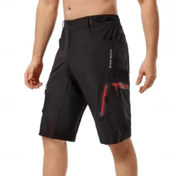 Men's Cycling MTB Shorts Bike Shorts Bike Shorts Baggy Shorts Mountain Bike MTB Road Bike Cycling Sports Breathable Quick Dry Lightweight Reflective Strips Black with red Black Clothing Apparel Bike